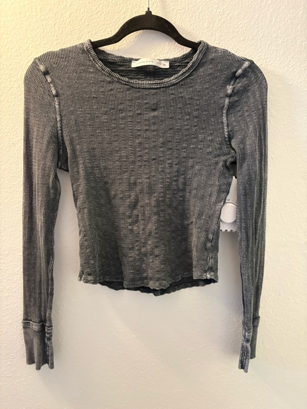 Altar'd State Women's Ribbed Crewneck long sleeve shirt - Charcoal Gray